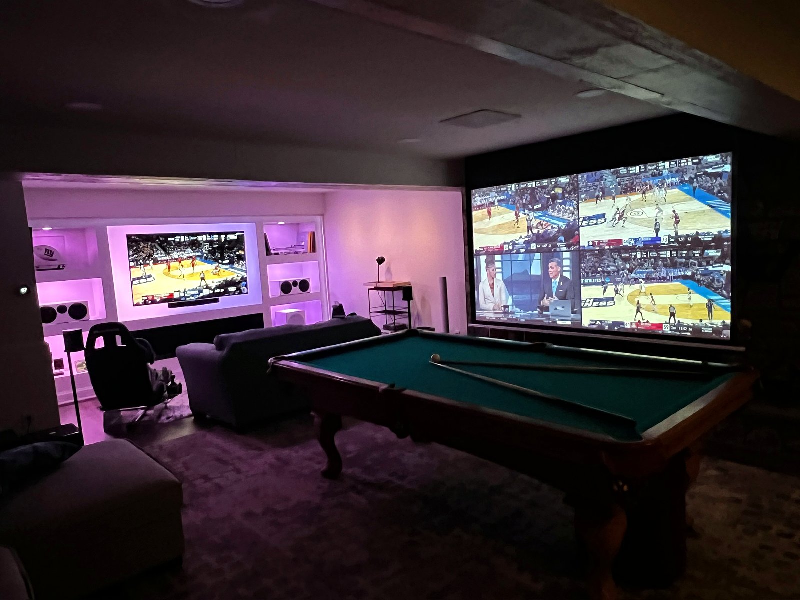 Projector wall and pool table